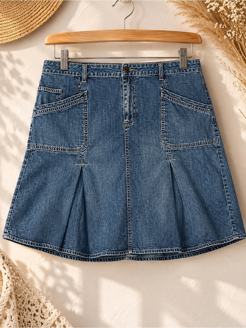 Faded Glory Originals Denim A-Line Skirt Size 18 100% Cotton Y2K Utility Pocket
